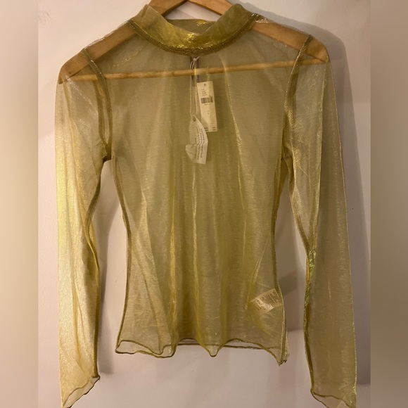 Anthropologie Sheer Gold Long Sleeve Top BNWT S - Picture 7 of 8